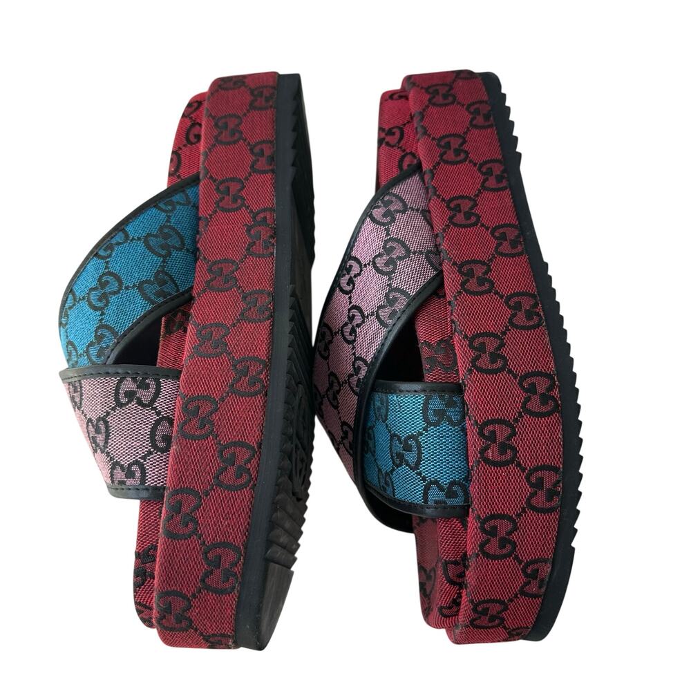 Gucci (EUR 41/US 10) GG Monogram Platform Slide Sandals - Red Logo Designer - Picture 5 of 11